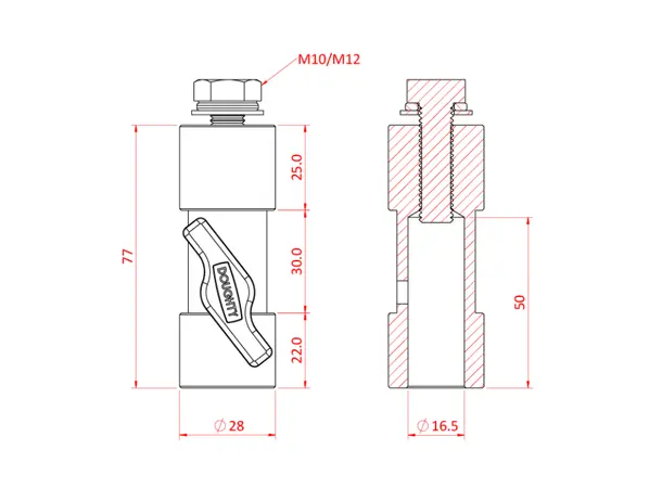 Doughty T74307 REDUCER SPIGOT 28MM X 16MM M10 STEEL 