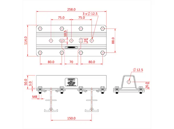 Doughty T85116 STUDIO RAIL 80 SINGLE RAIL SUSPENSION BRACKET WITH WALL FIXING 