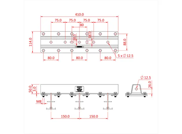 Doughty T85116 STUDIO RAIL 80 SINGLE RAIL SUSPENSION BRACKET WITH WALL FIXING 