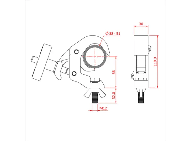 Doughty SLIMLINE QT HOOK CLAMP, Black STAINLESS STEEL 
