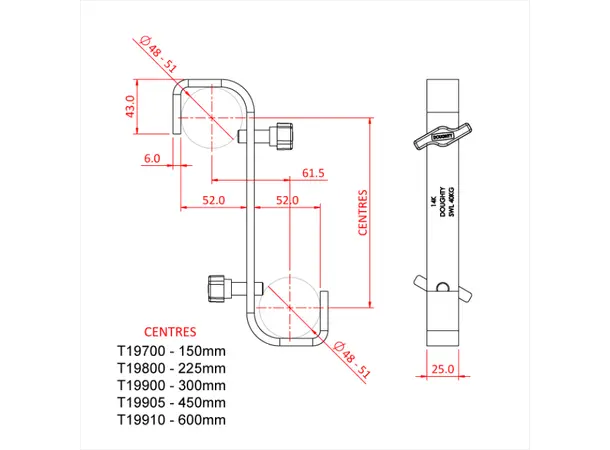 Doughty T19905 HOOK CLAMP D/ENDED 180 TWIST (450mm centres) 