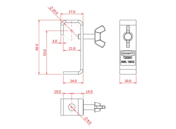 Doughty T20301 HOOK CLAMP 20mm 