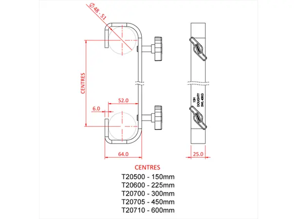 Doughty T20700 HOOK CLAMP DOUBLE ENDED (300mm centres) 
