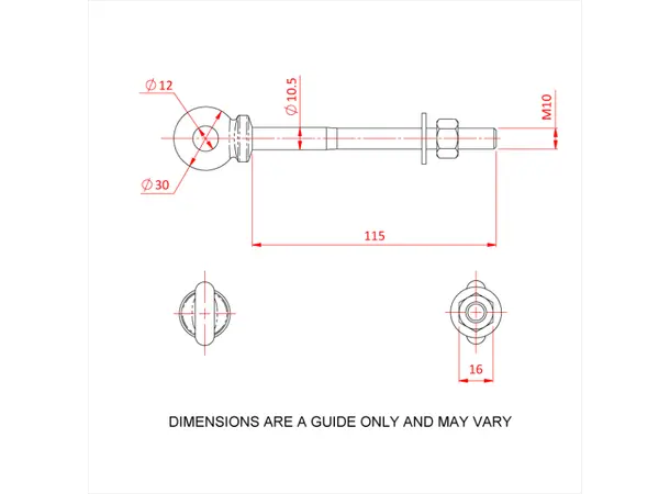 Doughty T42600 GATE EYE M10 X 115mm (230kg) 