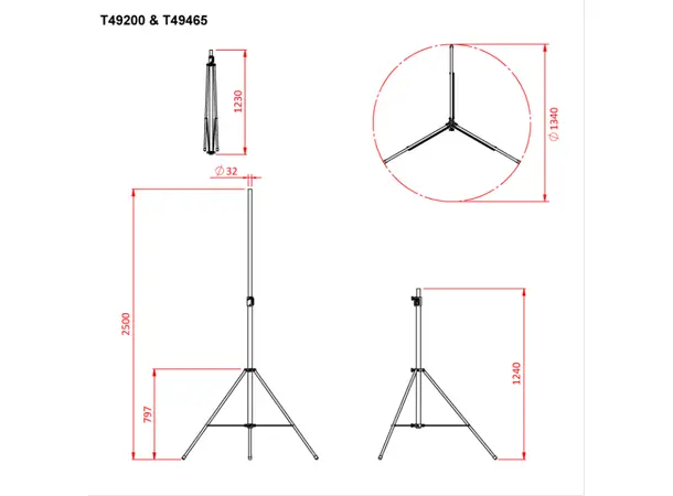 Doughty T49200 CLUB 25 TWO STAGE TELESCOPIC STAND 2.5 metre 
