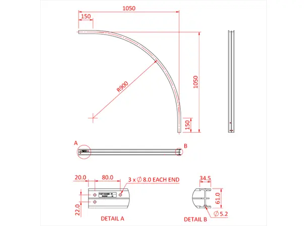 Doughty T84065 STUDIO RAIL CURVED 90° R=150 (Black) 