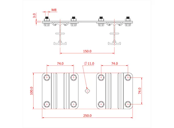 Doughty T84115 STUDIO RAIL SPACER PLATE (Triple Rail) supplied with rail clamps 