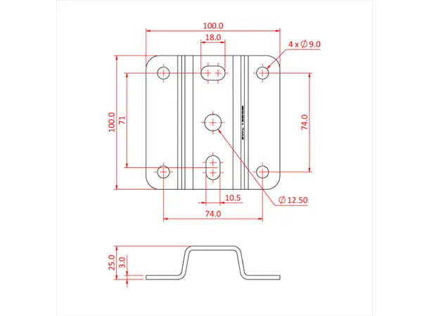 Doughty T84120 STUDIO RAIL CEILING BRACKET 25mm High (Top Hat) supplied 