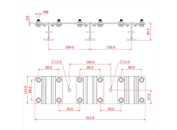 Doughty T85110 STUDIO RAIL 80 SPACER PLATE (Double Rail) supplied with rail 