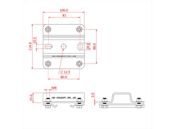Doughty T85120 STUDIO RAIL 80 25MM CEILING BRACKET supplied with rail 
