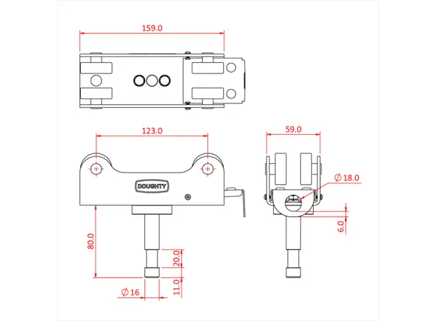 Doughty T85185 STUDIO RAIL 80 4 WHEEL CARRIAGE C/W 5/8" SPIGOT (BRAKE) 