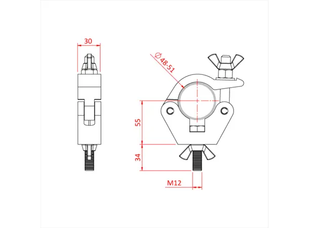 Doughty IP58010 SLIMLINE HOOK CLAMP (Silver) - STAINLESS STEEL FIXINGS 