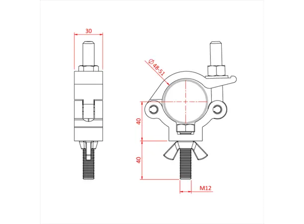 Doughty SLIMLINE LW HOOK CLAMP, Black STAINLESS STEEL FIXINGS 