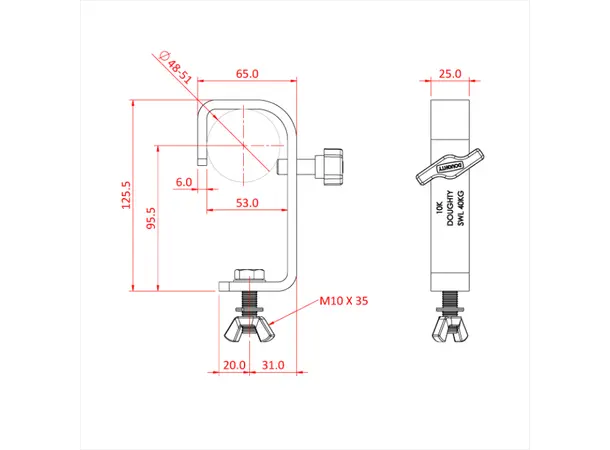 Doughty T2010401 HOOK CLAMP 50mm STANDARD (25 x 6 flat) c/w M10 fixings 