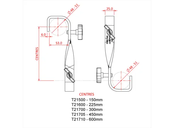 Doughty T21600 HOOK CLAMP D/ENDED 90 TWIST (225mm centres) 