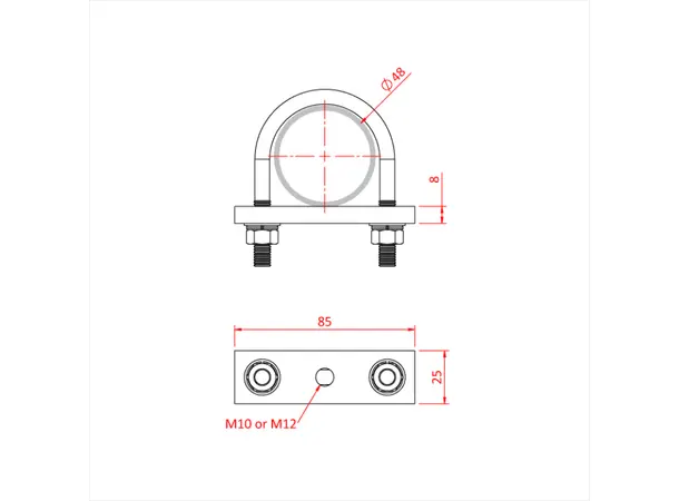 Doughty T33400 48mm "U" BOLT & M10 THREADED PLATE 