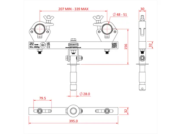 Doughty T55810 SOLID SWIVEL TRUSS ADAPTOR (Silver) (250Kg) 