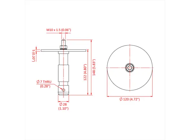 Doughty T72900 M12 TV SPIGOT with 100mm Followspot plate (EURO Spec.) 