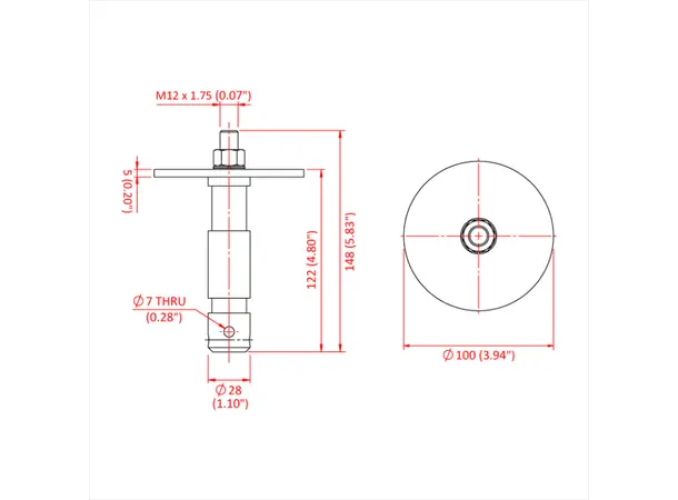 Doughty T72900 M12 TV SPIGOT with 100mm Followspot plate (EURO Spec.) 