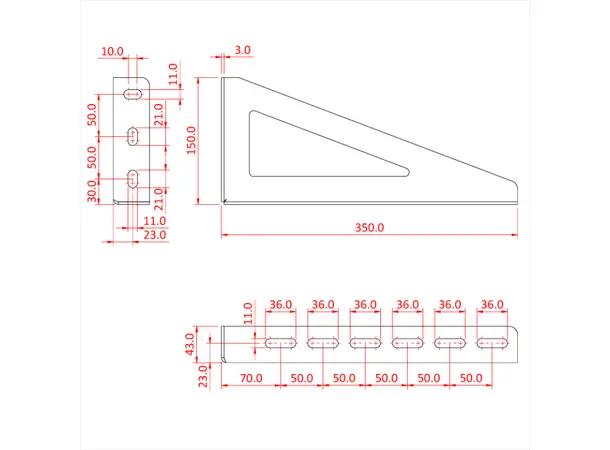 Doughty T84107 STUDIO RAIL SLOTTED WALL BRACKET 500mm (Large) (Triple Rail) 
