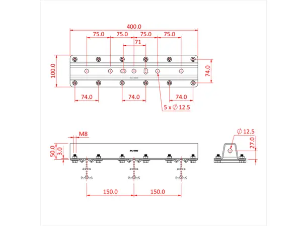 Doughty T84118 STUDIO RAIL TRIPLE RAIL SUSPENSION BRACKET WITH WALL FIXING 