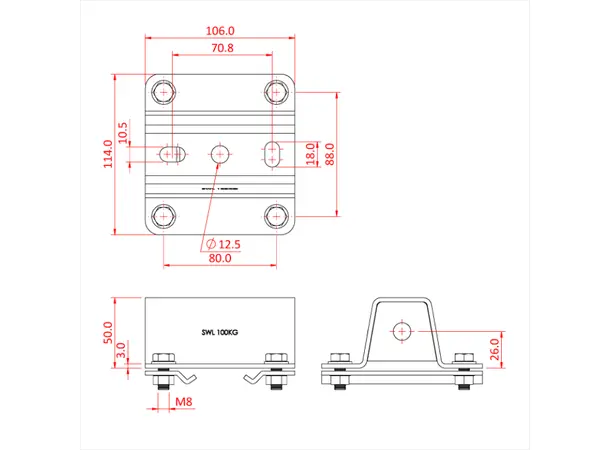 Doughty T85117 STUDIO RAIL 80 DOUBLE RAIL SUSPENSION BRACKET WITH WALL FIXING 