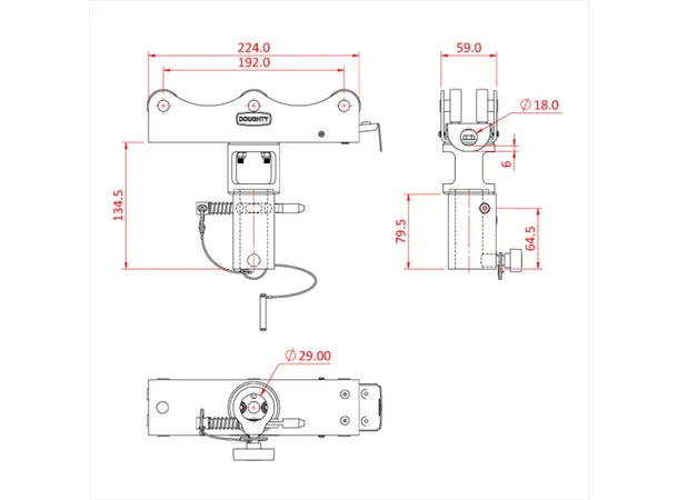 Doughty T85205 STUDIO RAIL 80 6 WHEEL CARRIAGE C/W 28MM RECEIVER (BRAKE) 