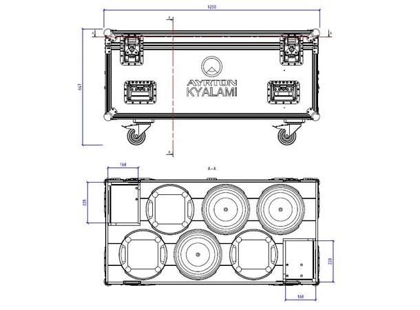 Ayrton Kyalami (6) Flightcase w/ Foam Wheels, 8 handles,4 plates, 120x60, Logo 