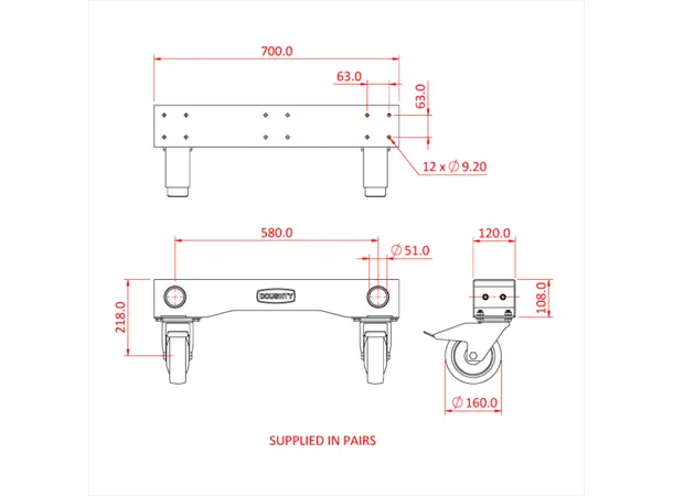 Doughty G3501 TROLLEY CHASSIS with CASTORS (Pair) 