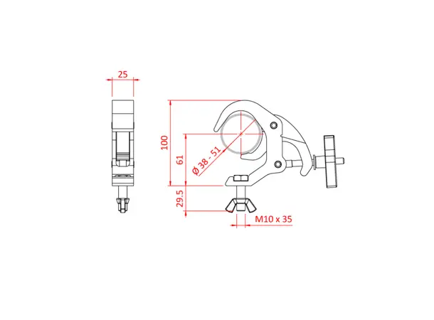 Doughty LIGHTWEIGHT QT CLAMP, Black STAINLESS STEEL FIXINGS 