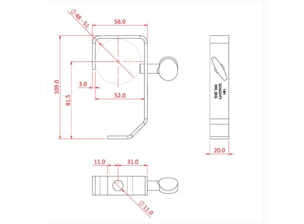 Doughty T2010301 HOOK CLAMP 50mm LIGHT DUTY (20 x 3 flat) (Black) 
