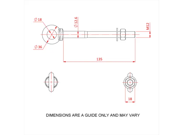 Doughty T42700 GATE EYE M12 X 135mm (340kg) 