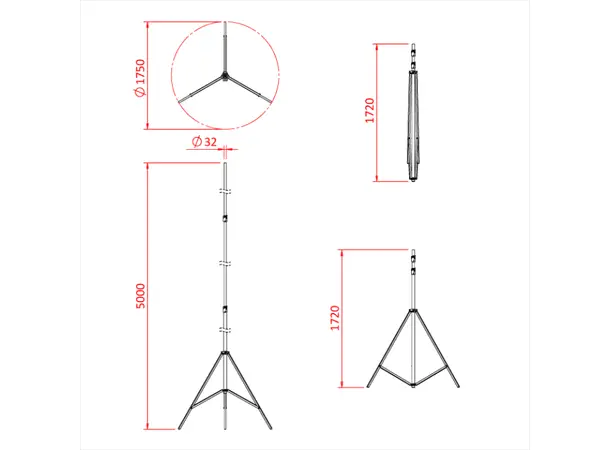 Doughty T52101 SHADOW 5000 3 SECTION STAND 5.0 metre 