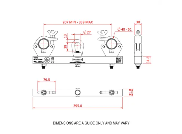 Doughty T55725 SOLID HANGING TRUSS ADAPTOR (Black) (250Kg) 