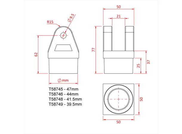 Doughty T58746 ROUND SHANK FOOT CASTING 44.0mm 