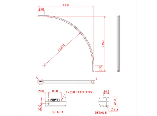 Doughty T84053 STUDIO RAIL CURVED 90° R=90 (Black) 