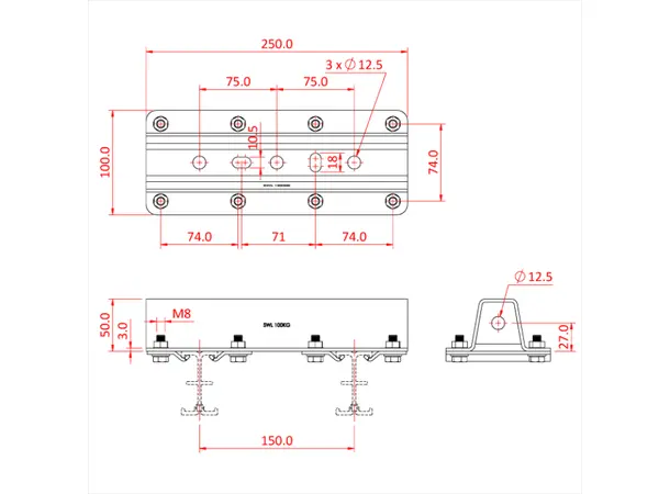 Doughty T84116 STUDIO RAIL SINGLE RAIL SUSPENSION BRACKET WITH WALL FIXING 