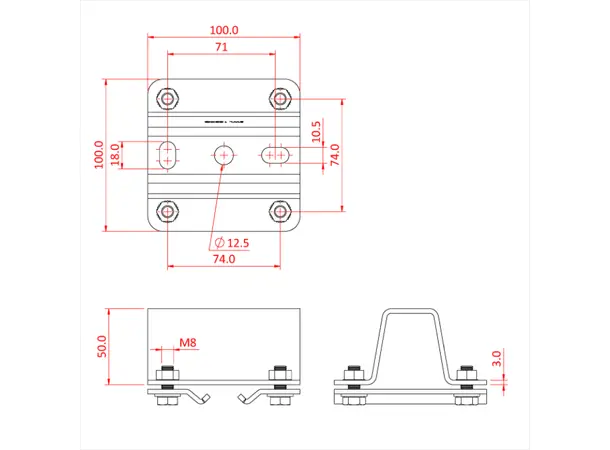 Doughty T84121 STUDIO RAIL CEILING BRACKET 50mm High (Top Hat) supplied 
