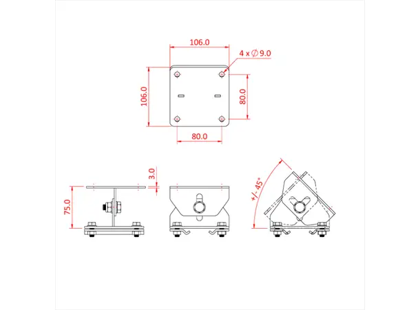 Doughty T85165 STUDIO RAIL 80 ADJUSTABLE ANGLE BRACKET supplied with rail clamps 