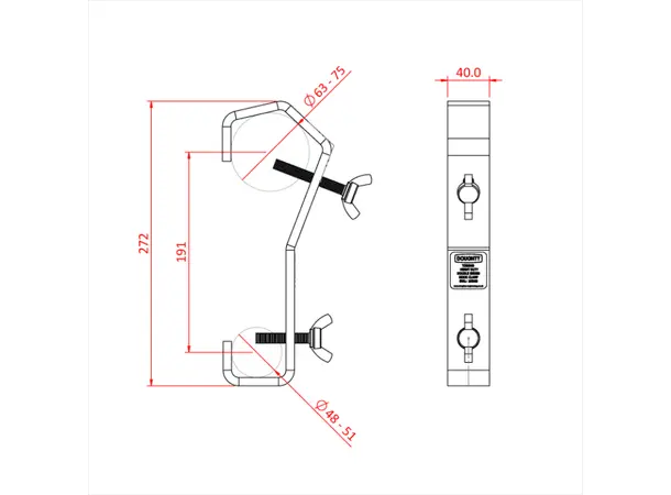 Doughty T20910 HOOK CLAMP DOUBLE ENDED (to suit 51mm / 65mm) (Black) 