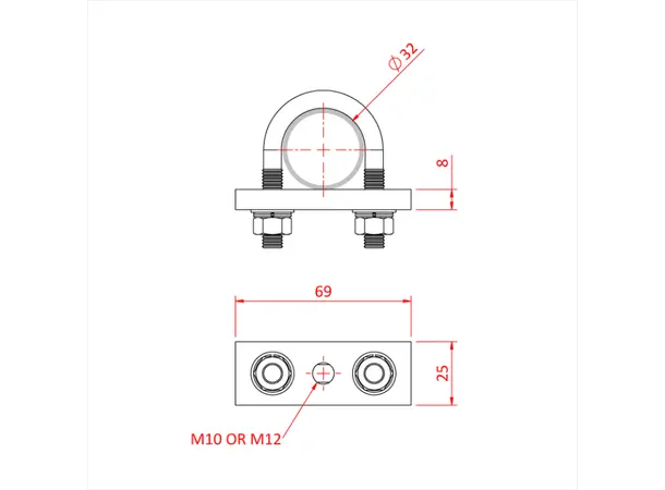 Doughty T32400 32mm "U" BOLT & M10 THREADED PLATE 
