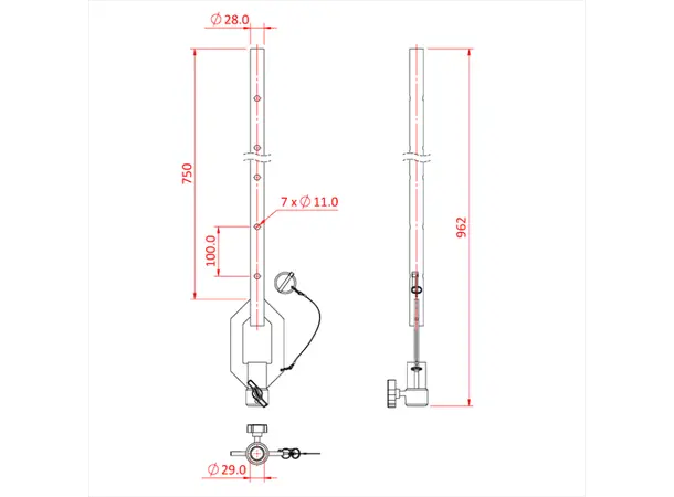 Doughty T45612 SINGLE ENDED ADJUSTABLE DROP ARM (500mm) 