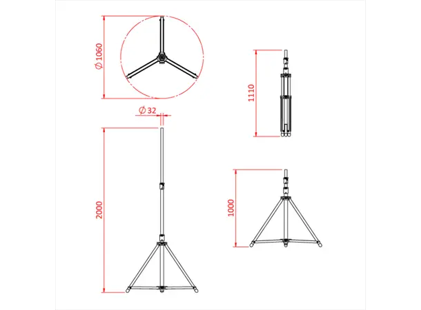 Doughty T51901 SHADOW 2000 3 SECTION STAND 2.0 metre 