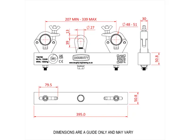 Doughty T55780 SOLID HANGING TRUSS ADAPTOR (Silver) (1000Kg) 