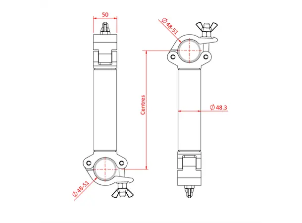 Doughty T57375 PIPE TO PIPE COUPLER 90 degree (1000mm centres) (Silver) 