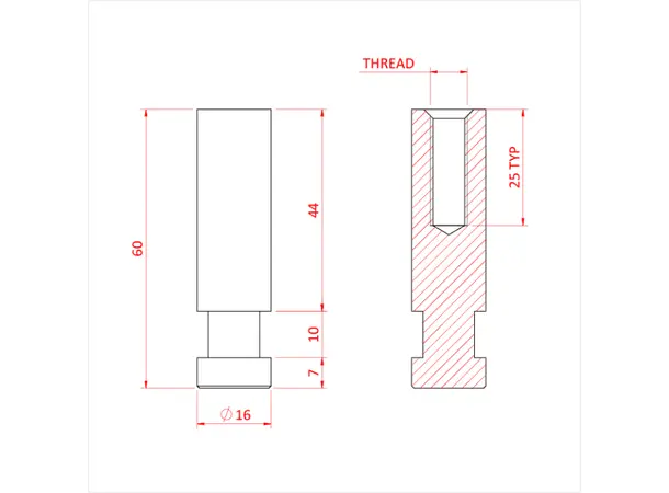 Doughty T73370 M8 FEMALE 16mm SOLO SPIGOT (aluminium) 