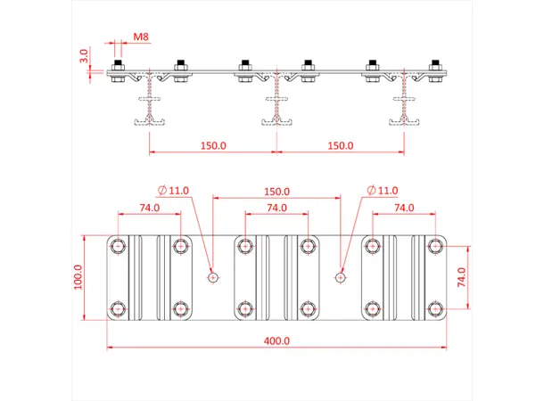 Doughty T84110 STUDIO RAIL SPACER PLATE (Double Rail) supplied with rail clamps 
