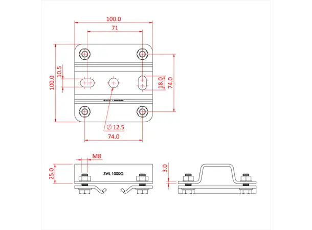 Doughty T84119 STUDIO RAIL 25MM CEILING BRACKET (without rail clamps) 