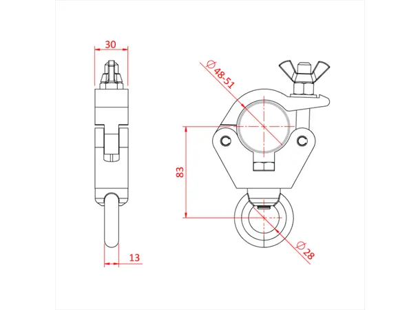 Doughty T58014 Slimline Hanging Clamp Løfteøye, 48-51mm, 340kg, M12 Eyenut 