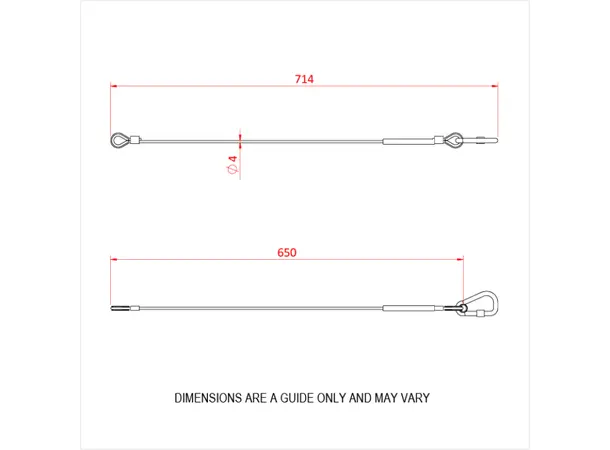 Doughty T45856 MRS sikkerhetswire 4mmx650mm 36kg Carabin krok 